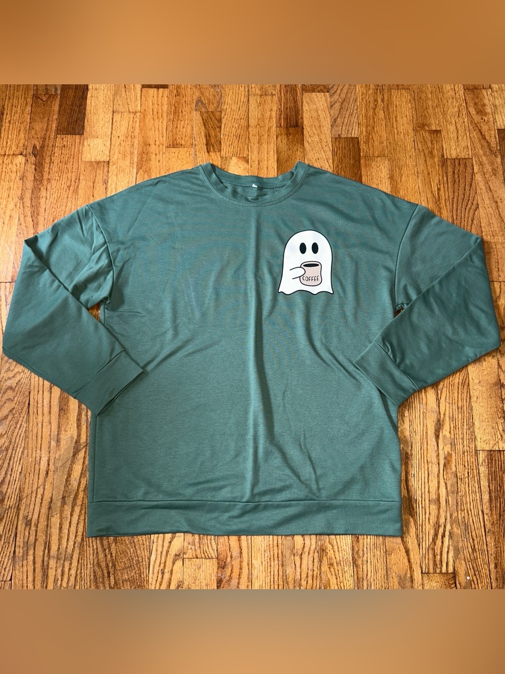 Cute Ghost Coffee Lightweight Green Crewneck Sweatshirt - XL